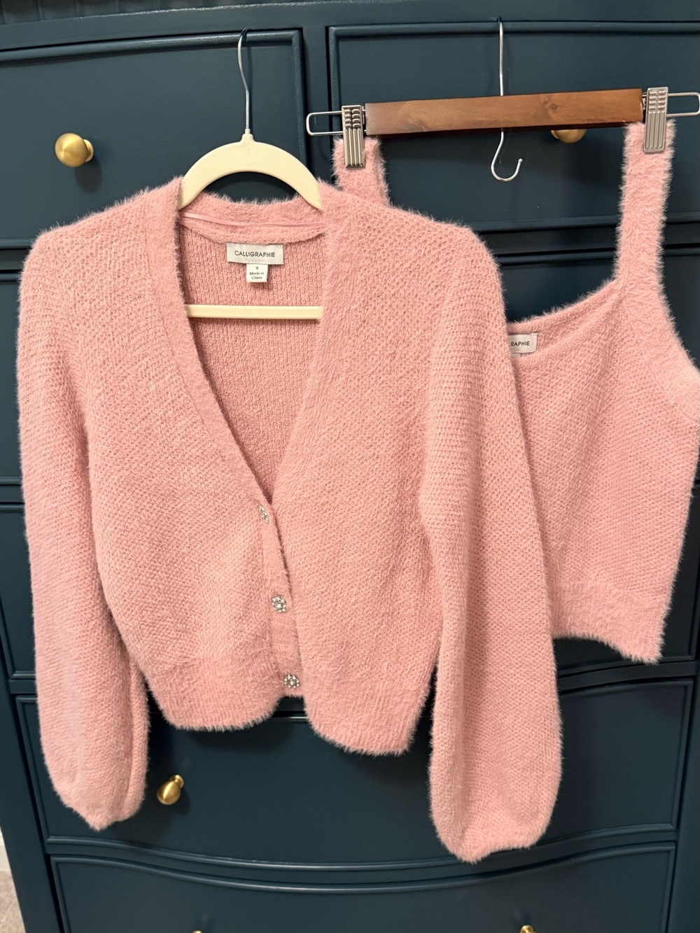 Calligraphie Cozy Knit Cardigan & Tank Set Dusty Pink Size Small